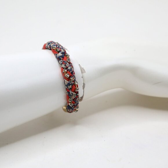 Vintage J Crew x Liberty Fabrics Braided Bracelet Rhinestones Red Blue Floral - Picture 6 of 10